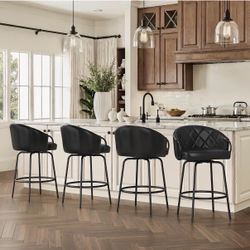 4X Black 26” swivel faux leather barstools