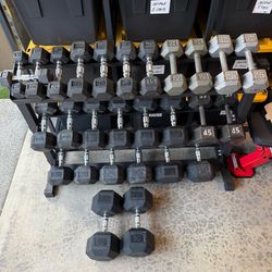 Dumbbells Rubber Hex Head Gym Weights & Storage Rack *READ DESCRIPTION* Dumb Bells Workout Home Gym