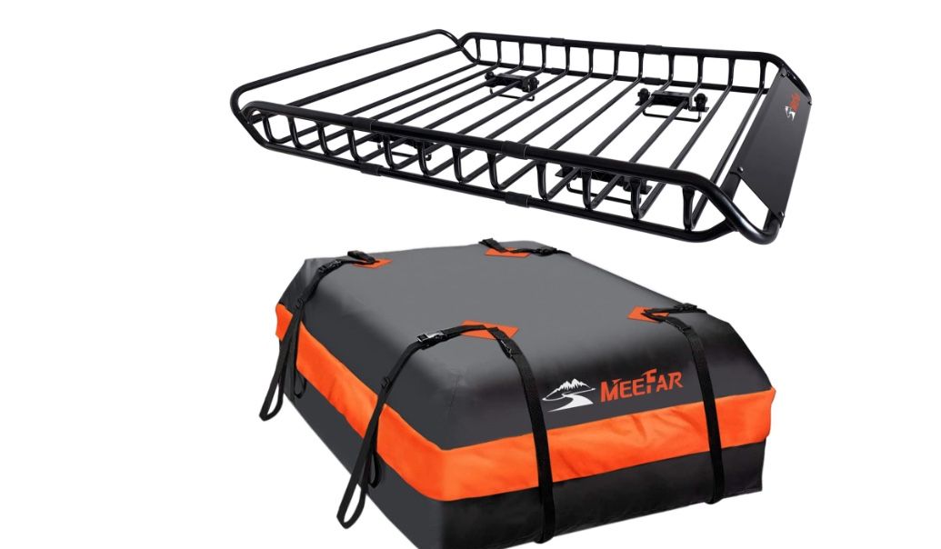 MeeFar Roof Rack Carrier Basket Universal Rooftop 51" X 36" X 5" + Waterproof Bag 15 Cubic Feet (44" 34" 17"), And Cargo Net With Attachment Hooks, Ra