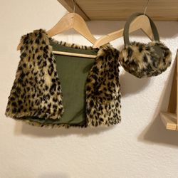 Animal Print Fur Vest And Ear Muffs