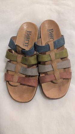 Born Lynae Leather Sandals Multicolor Suede Strappy Slip On Comfort US 8