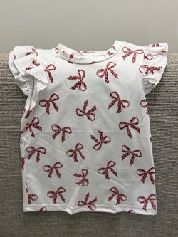Girls White Bow Print Flutter Sleeve Top
