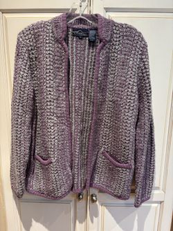 Summerfield Chunky Sweater Jacket Purple Gray Size L no clasp two front pockets