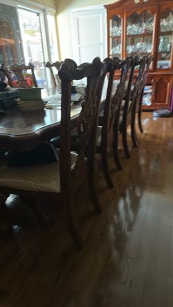 Dark Wood Dining Table and Chairs Set