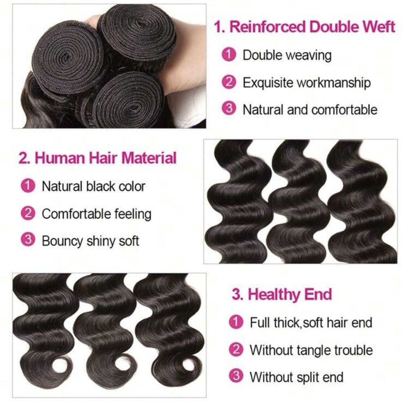 Human hair—12 inch—Natural Black Color