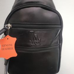 Men's Los Angeles Dodgers Black Leather