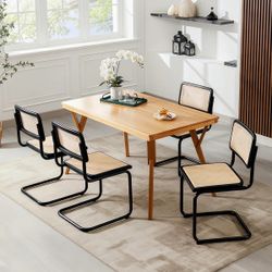 Set of 4 Mid-Century Cane & Chrome Dining Chairs