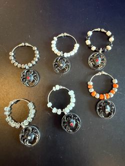 Set of 6 Spider Wine Glass Charms, Halloween