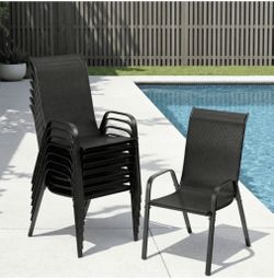 8Pcs Black Outdoor Stackable Chairs