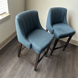 Pair Of Teal Upholstered Bar Stool Chairs