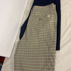Hang Ten Men's Flat Front Shorts in Navy and Khaki Stripe size 34 2 pair bundle