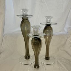 Set of 3 Smokey Gray Candlesticks