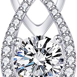 Heart Necklace-14k White Gold Plated Teardrop Necklace-5A Cubic Zirconia Heart Pendant Necklace