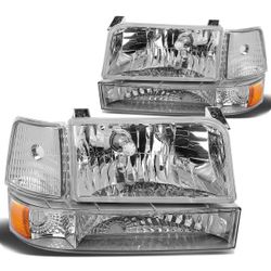 Chrome Amber Headlights Replacement Compatible with 92-96 F150 F250 F350 Bronco
