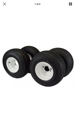 4x PRE-MOUNTED GOLF CART TIRE ON RIM 18 X 8.5 X 8 18X8.50-8 WHITE 4 LUG FITS EZGO