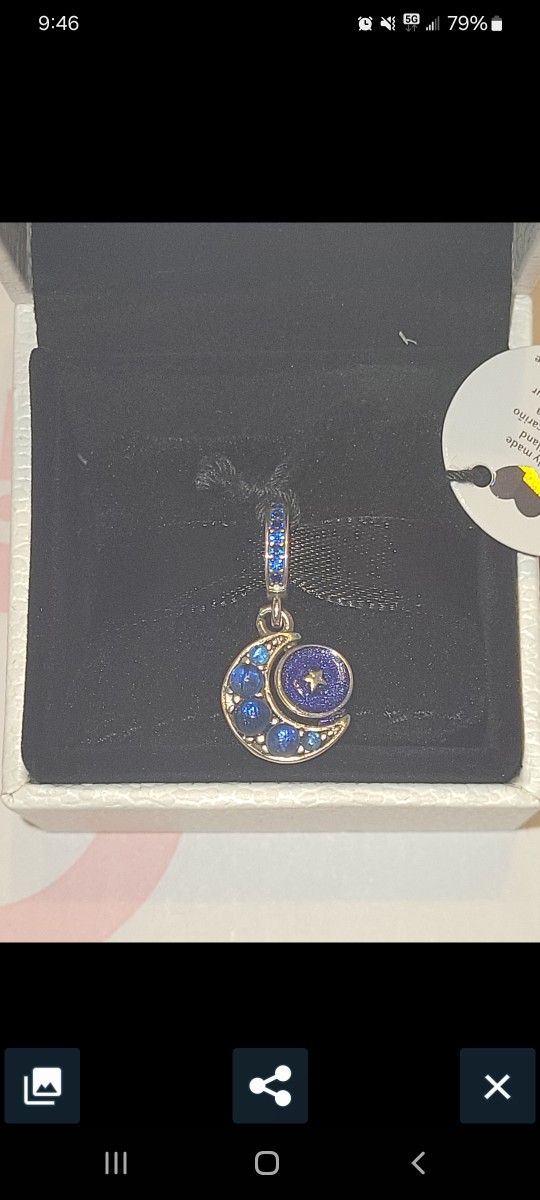 PANDORA SPARKLING MOON SPINNING DANGLE CHARM NWT