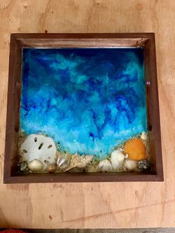 Ocean Art Resin Pour Wooden Serving Tray  Decor  - Handmade