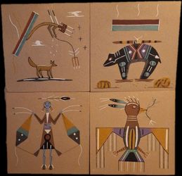 Authentic Navajo Sand Paintings by M. Yazzie 12"x12" (Set of 4)