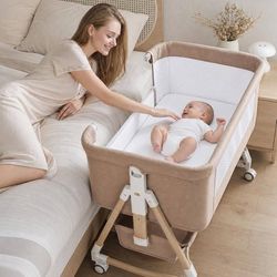 🔥 Brand NEW – 3-in-1 Baby Bassinet Bedside Sleeper (Khaki)