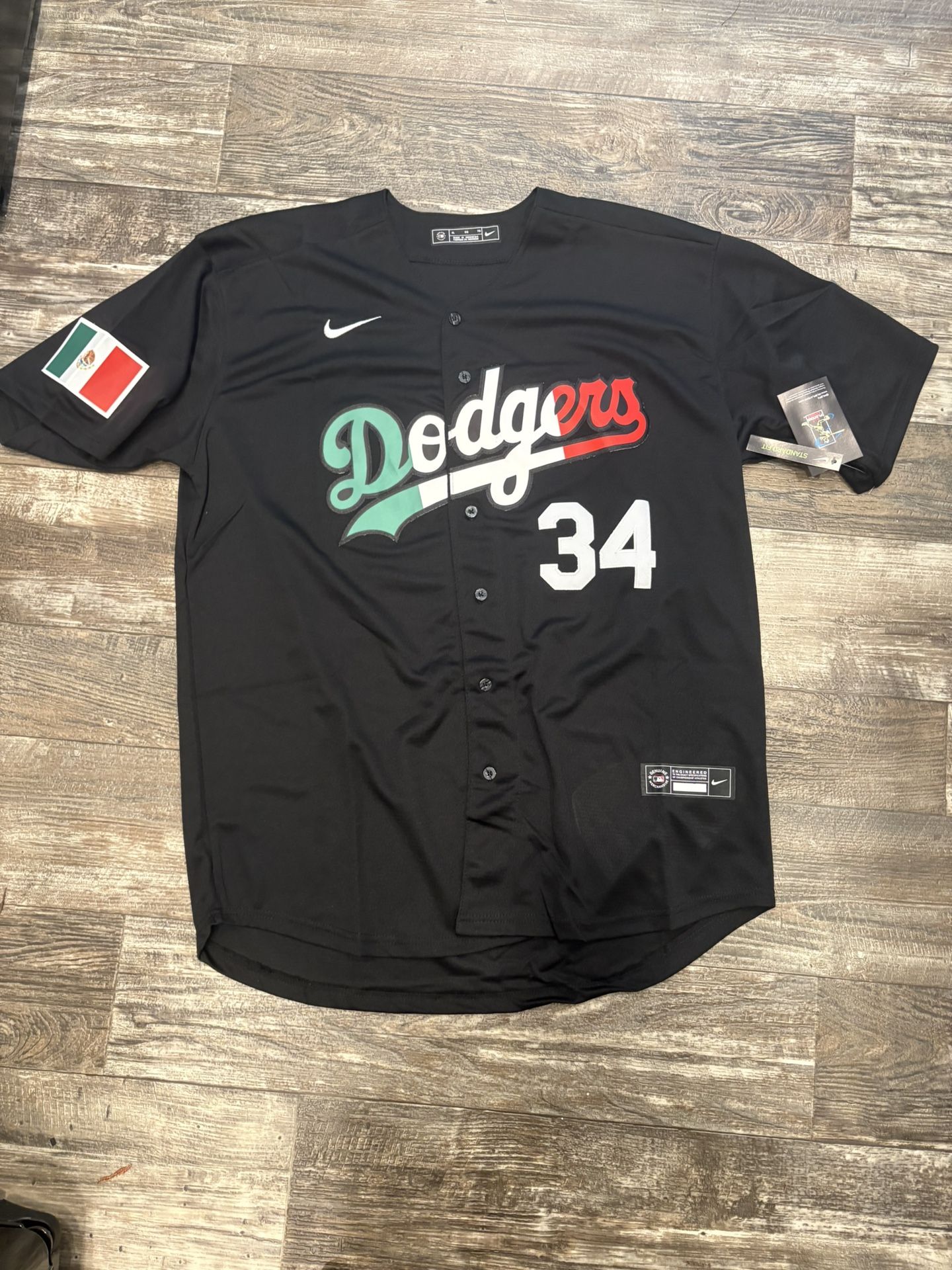 Fernando Valenzuela (L/XL) Black Los Angeles Dodgers Mexican Flag Heritage Baseball Jersey