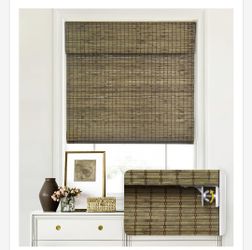 LazBlinds No Tools No Drill Cordless Bamboo Roman Shades, Privacy Window Treatment, Roll Up Bamboo Blinds for Window 30'' W x 64'' H, Driftwood