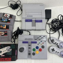 Super Nintendo SNES Video Game Console W/ Super Advantage Controller - Gray with 3 games!