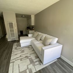 104" Living Spaces Custom Elliot Snow Chaise Sectional Sofa - Ora Foam - Professionally Cleaned