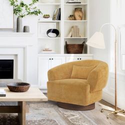 Gekko 32in Ginger Chenille U-Shaped 360° Swivel Accent Chair with Solid Wood Frame