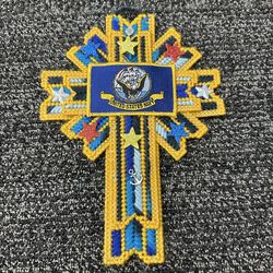 Handmade Yarn Cross United States Navy Wall Decor Patriotic Anchor Stars