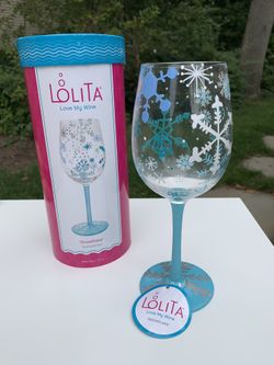 Lolita hand painted “Snowflake” wine glass!