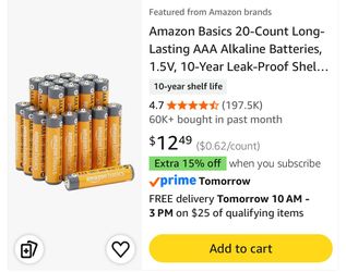 AAA batteries alkaline 20 count new $7 obo