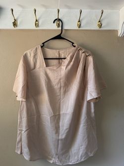 Blush Pink Short Sleeve Blouse with Gold Buttons