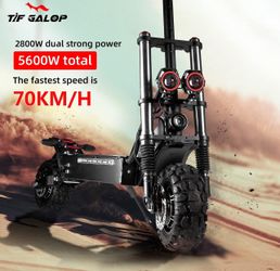 TIFGALOP Electric Scooter High Power Dual Drive 5600W Motor Up to 50 MPH and 60 Miles Range 11 Inch Tubeless Off Road Tires Electric Scooter for Adult