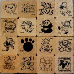 Teddy Bear Collection Personal Stamp Exchange Wooden Rubber Stamp Set 