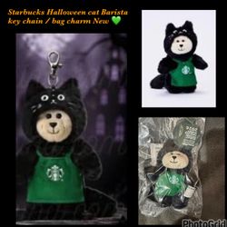 Starbucks Halloween cat barista key chain/ bag charm new $25 firm