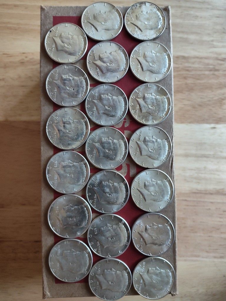 Roll of 20 1964 90% Silver Kennedy Half Dollars