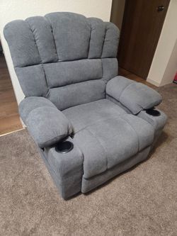 Gray Fabric Recliner Chair with Cup Holders
