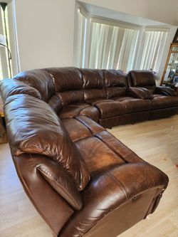 Brown Leather Sectional Recliner Sofa