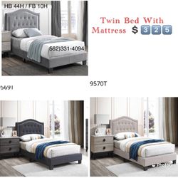 Twin Platform Bed With Orthopedic Supreme Mattress Included 