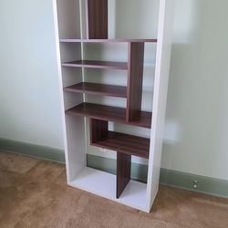 White and Walnut Modern Bookcase or Credenza