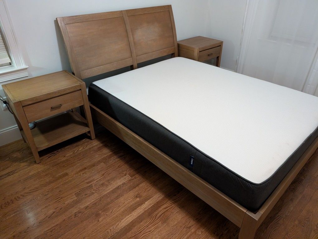 Queen Bed Frame + Nightstands + Mattress