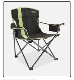 Uline Folding Camp Chair Insulated Cooler Drink Holders S-20399 Black Lime