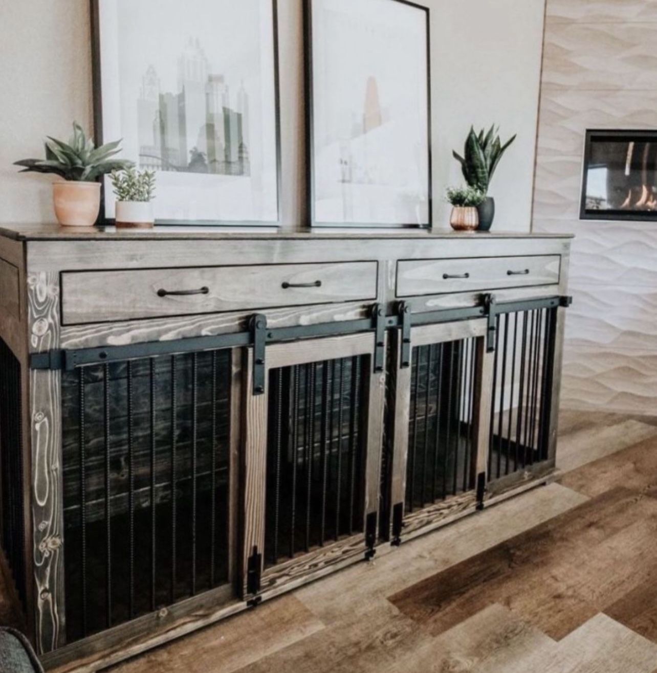 View of Custom Built Dog Kennel Crate Cage House Console Cabinet TV Stand ...