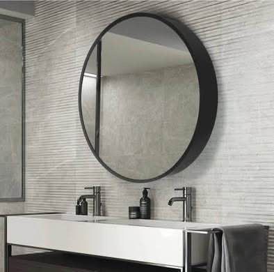 New 24x24 Round Black Metal Framed Bathroom Mirror Medicine Cabinet w/ Inside Shelf