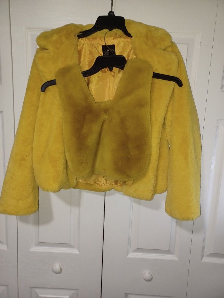 CI Sono Faux Fur Jacket (Size Lg) w/R K Zell Faux Fur Handbag