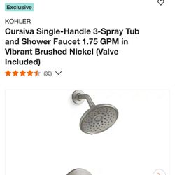 Cursiva Single-Handle 3-Spray Tub and Shower Faucet 1.75 GPM in Vibrant Brushed Nickel #104