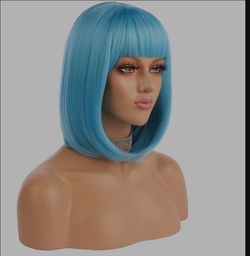 eNilecor Short Bob Wig - 12" Blue Synthetic, Straight with Bangs