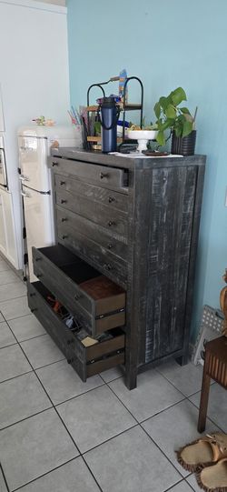 Rustic Dark Gray 5-Drawer Tall Chest