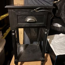 Black Wooden End Table With Power Outlet Built In