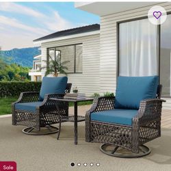 3 Piece Outdoor Swivel Chair Set